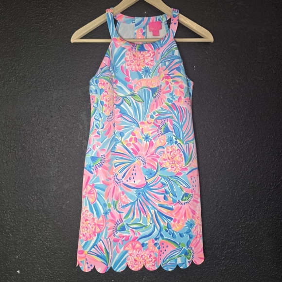 Lilly Pulitzer Girls Dress Size 12 Floral High Neck Scallop Hem - Picture 9 of 9